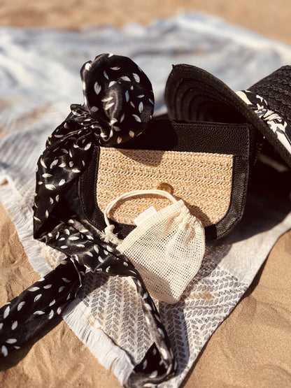 Sunbun – Satin Bun Cover (Black Leaf Pattern)